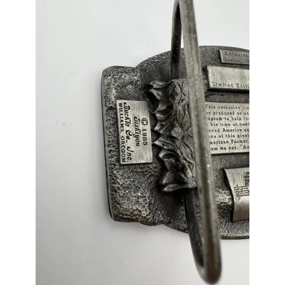 Vintage 1985 Farm Aid Pewter Belt Buckle Siskiyou Limited Edition Support Farmer